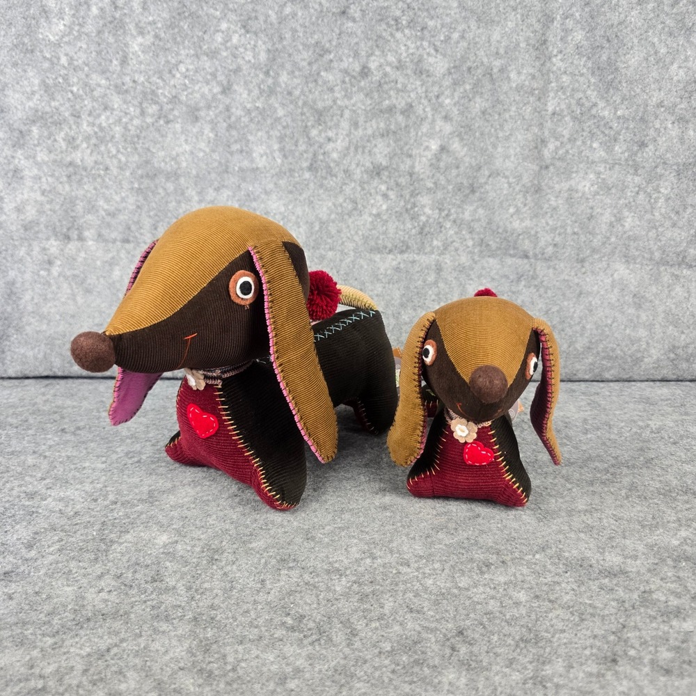 Nook Nook Dachshund Dog Plush Set Brown Corduroy Handmade Decor NWT